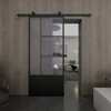 Renin Opera Frosted Glass Metal Barn Door with Installation Hardware Kit 37 in. KMCTOPF-37BL
